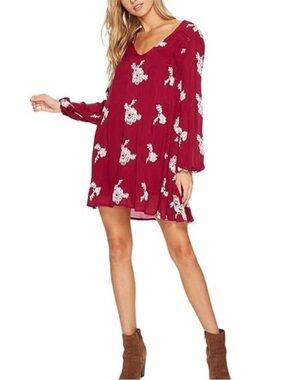 Free People Emma Embroidered V-Neck Long Sleeve Swing Dress- Purple Combo. L